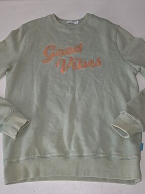 Mint Crewneck Sweatshirt with Orange "Good Vibes" Script